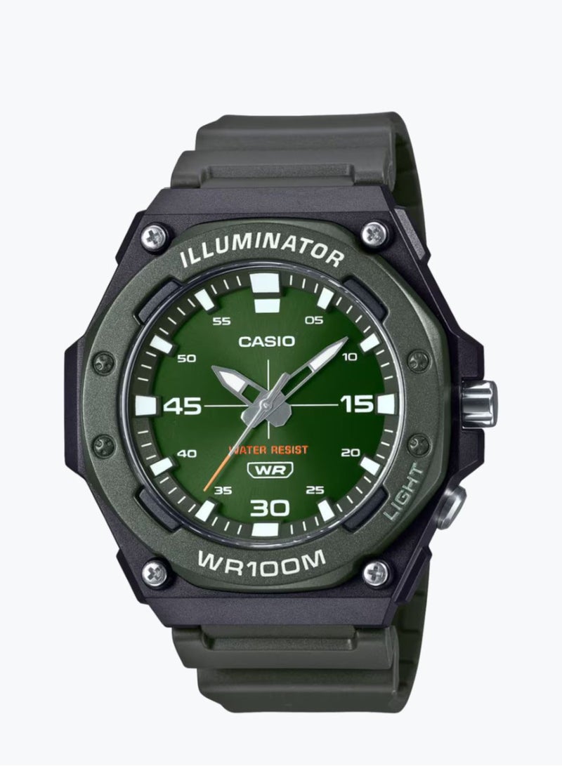 كاسيو ساعة كوارتز تناظرية بمينا خضراء وسوار من الراتنج MW-620H-3AVDF - Image 1