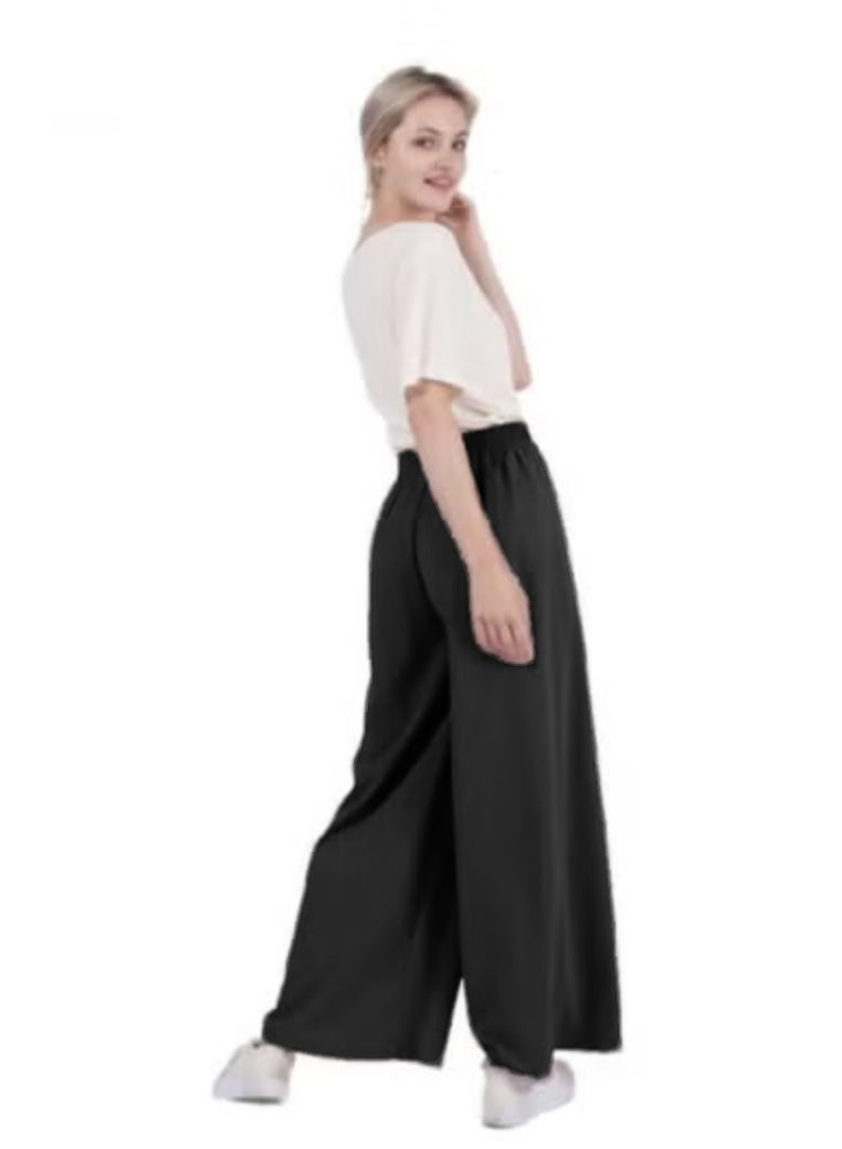 بنطال نسائي فضفاض واسع الساق من الكتان المغسول بمقاس موحد - Image 2