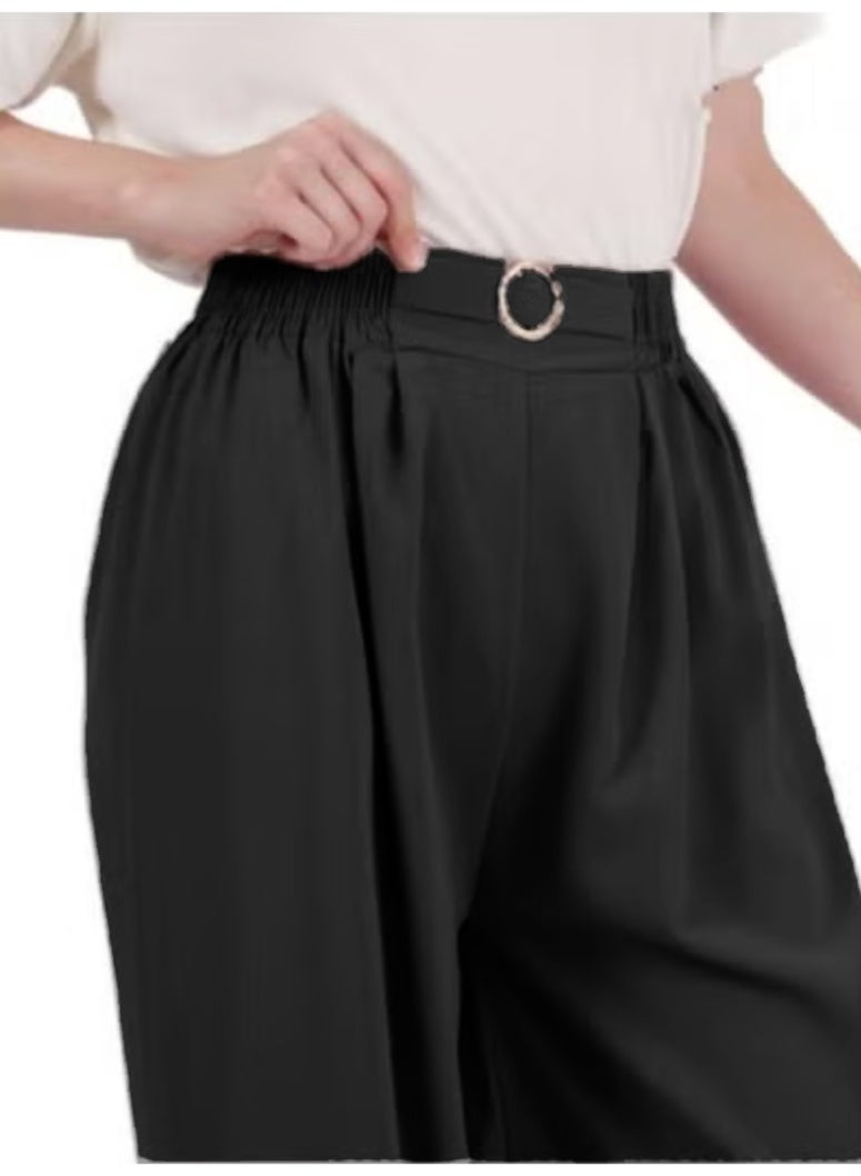 بنطال نسائي فضفاض واسع الساق من الكتان المغسول بمقاس موحد - Image 4