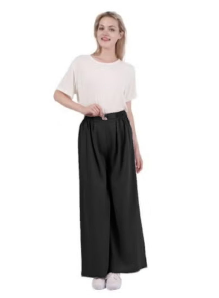 بنطال نسائي فضفاض واسع الساق من الكتان المغسول بمقاس موحد - Image 3