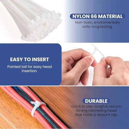 Tidy Fox Self Locking Cable Ties | White | 12 inch x 3.6 mm | 100 nos - Image 2