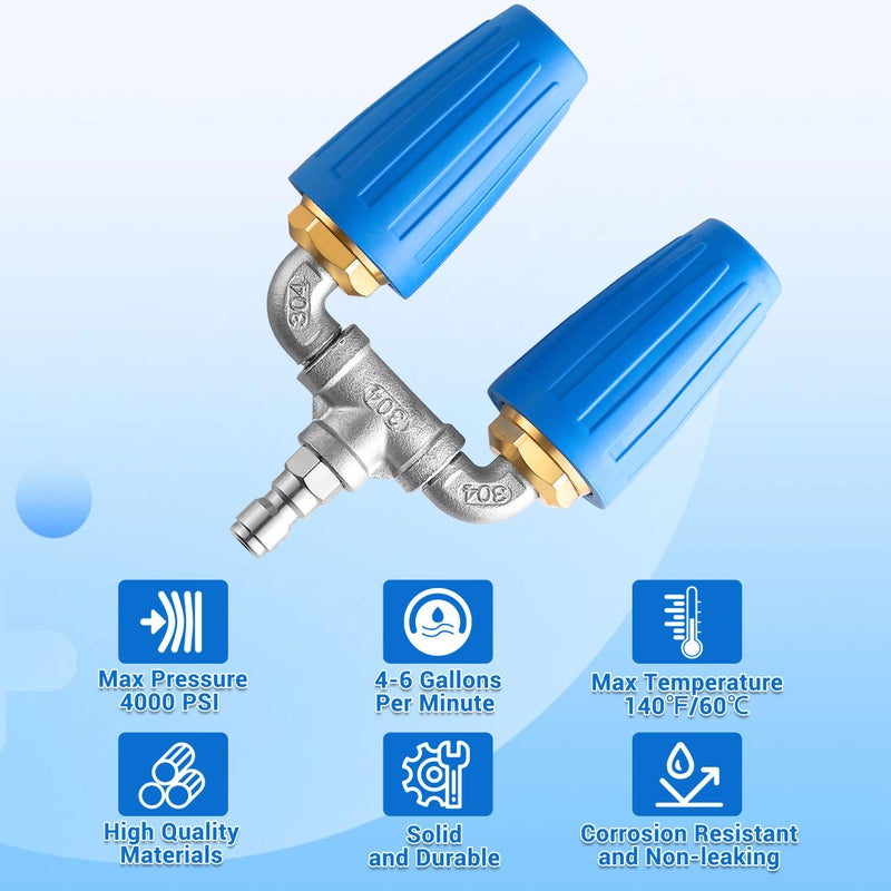 EZALOR Dual Turbo Nozzle Pressure Washer, 360Â°Rotating Turbo Nozzle with 1/4" Quick Connector, 2.0 Orifice Twin Turbo Nozzle, 4-6 GPM, 4000 PSI - Image 3