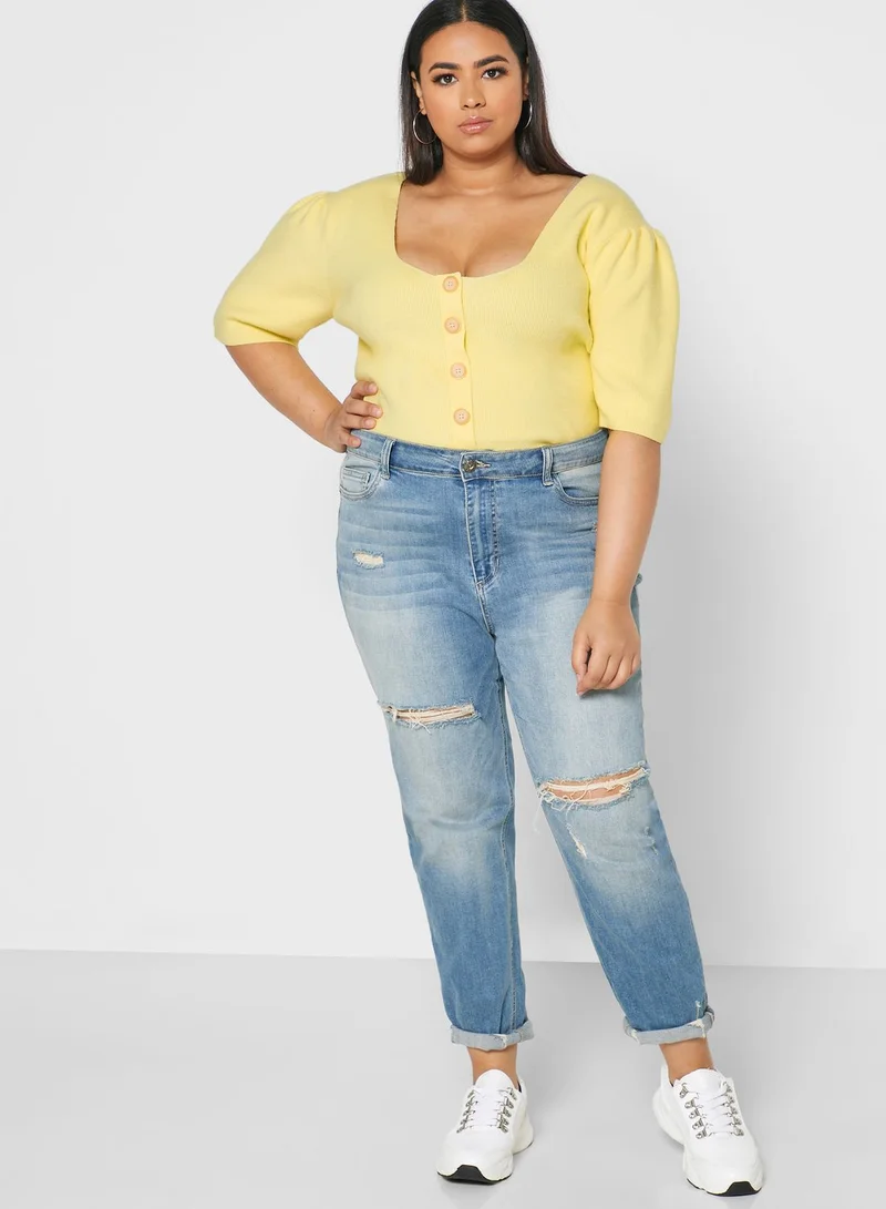 LOST INK PLUS Scoop Neck Button Down Top