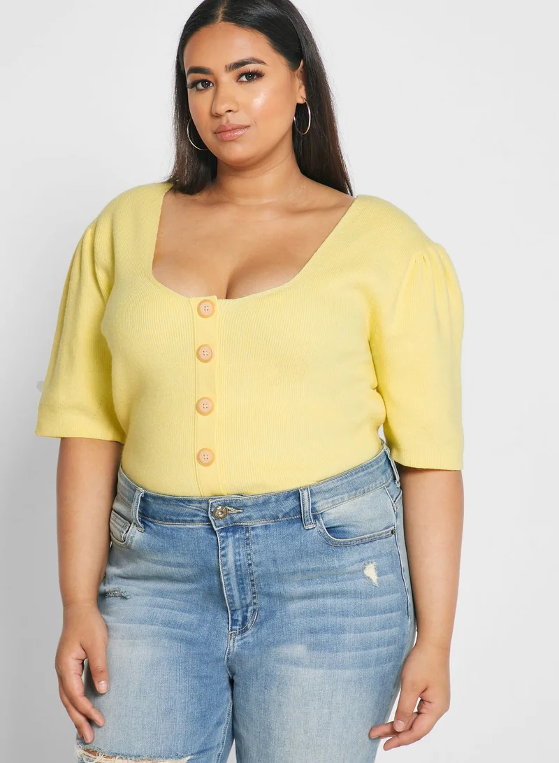 LOST INK PLUS Scoop Neck Button Down Top