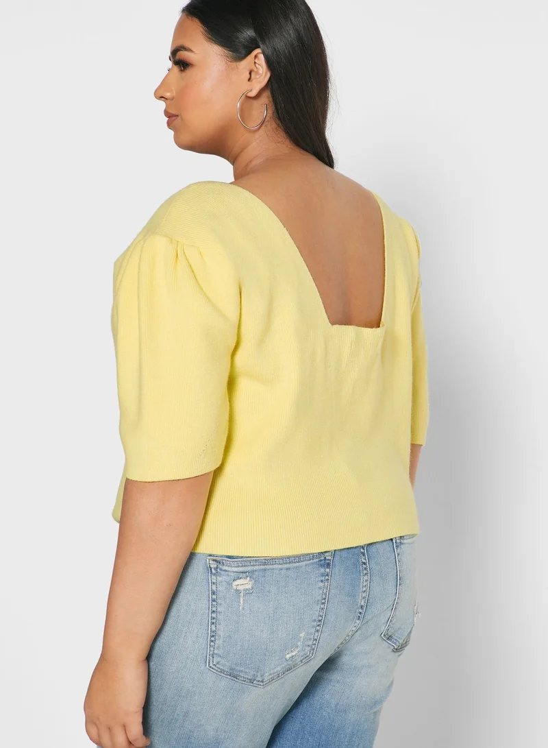 LOST INK PLUS Scoop Neck Button Down Top