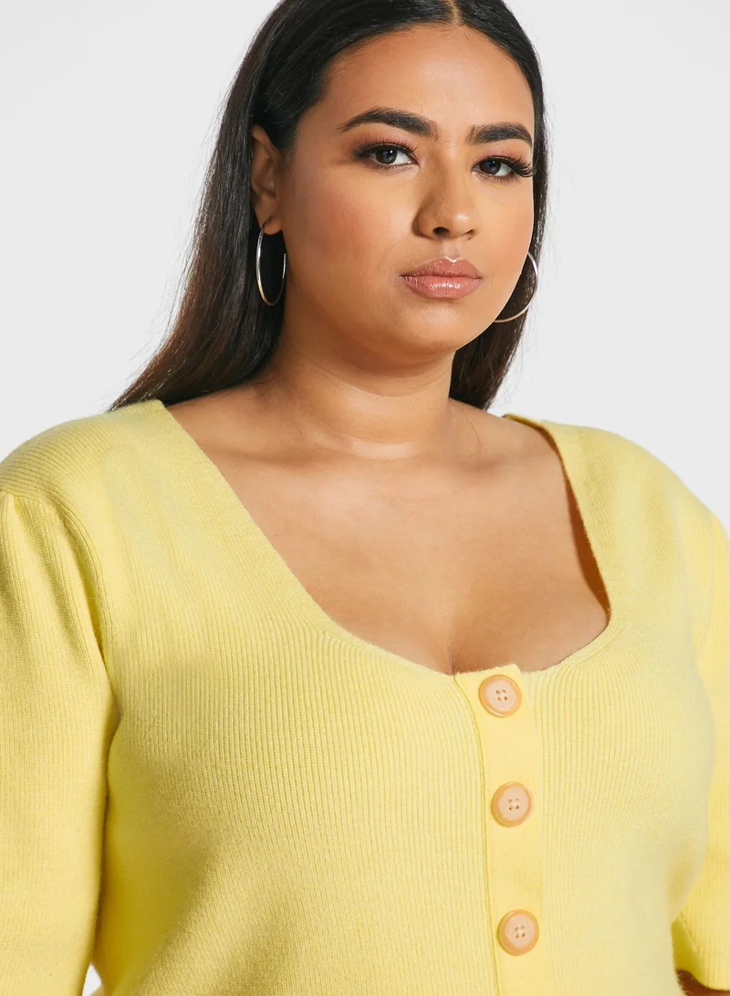 LOST INK PLUS Scoop Neck Button Down Top