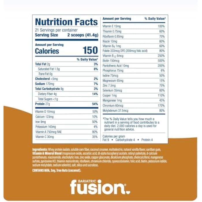 Bariatric Fusion Vanilla High Protein Meal Replacement Shake | 27g Whey Isolate Bariatric Protein Powder | Lactose Free Whey Protein Powder | Gluten and Sugar Free | 21 Servings - Image 4