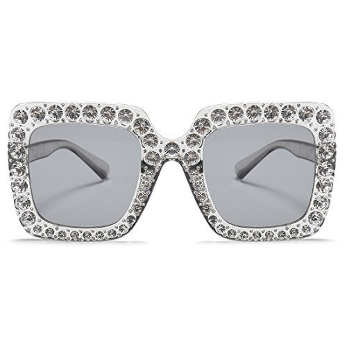 Armear Trendy Rhinestone Square Sunglasses Women Oversized Crystal Frame Gradient Lens Eyeglasses Silver 67mm - Image 1