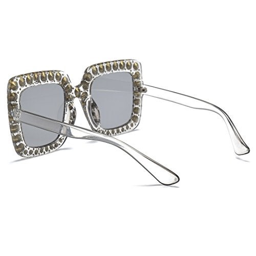 Armear Trendy Rhinestone Square Sunglasses Women Oversized Crystal Frame Gradient Lens Eyeglasses Silver 67mm - Image 4