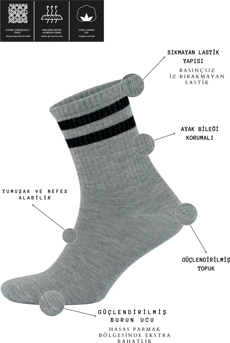 Lüx Kral Lux King Lux King Men's Women's (6 Pairs) Striped College Tennis Socks Cotton Anti-Sweat Socks