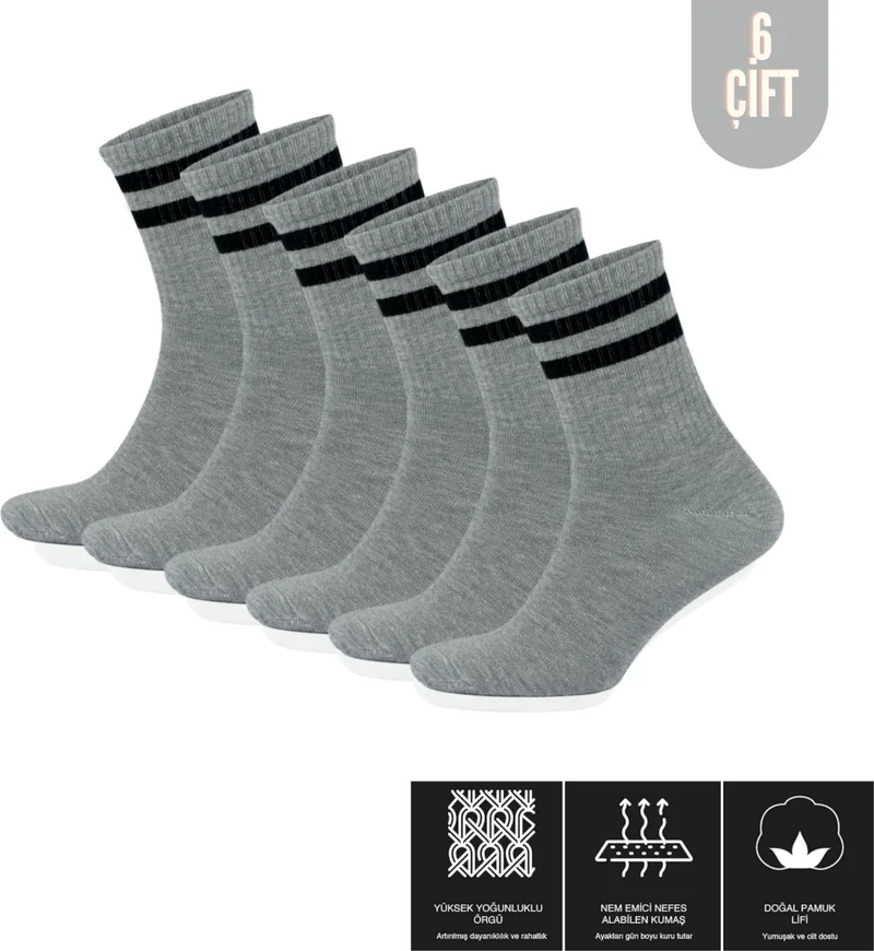 Lüx Kral Lux King Lux King Men's Women's (6 Pairs) Striped College Tennis Socks Cotton Anti-Sweat Socks