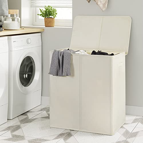 WOWLIVE 154L Double Laundry Hamper with Lid and Removable Laundry Bags, Large Dirty Clothes Hamper 2 section Collapsible Laundry Basket Dorm Room Storage for Bedroom, Bathroom, College,Beige - Image 3