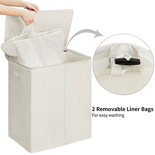 WOWLIVE 154L Double Laundry Hamper with Lid and Removable Laundry Bags, Large Dirty Clothes Hamper 2 section Collapsible Laundry Basket Dorm Room Storage for Bedroom, Bathroom, College,Beige - Image 4