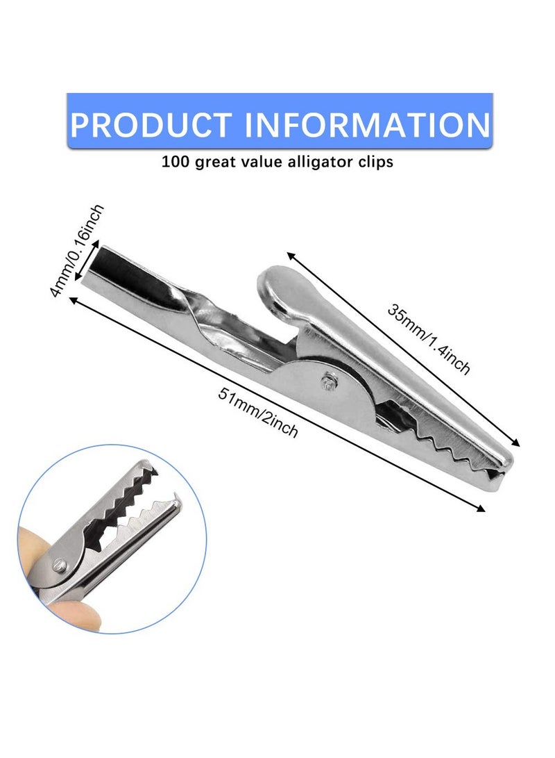 Excefore 100 Pcs Alligator Clips, 2"/50mm Test Lead Crocodile Clips Spring Crocodile Clamps Metal Alligator Clip Spring Clamps for Laboratory Electric Testing Work and Cable Lead Clip - Image 2