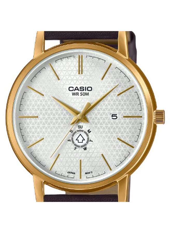CASIO Men Watch Analog White Dial Leather Band Gold Ion Plated Case MTP-B125GL-7AVDF - Image 3