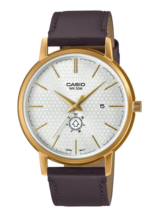 CASIO Men Watch Analog White Dial Leather Band Gold Ion Plated Case MTP-B125GL-7AVDF - Image 1