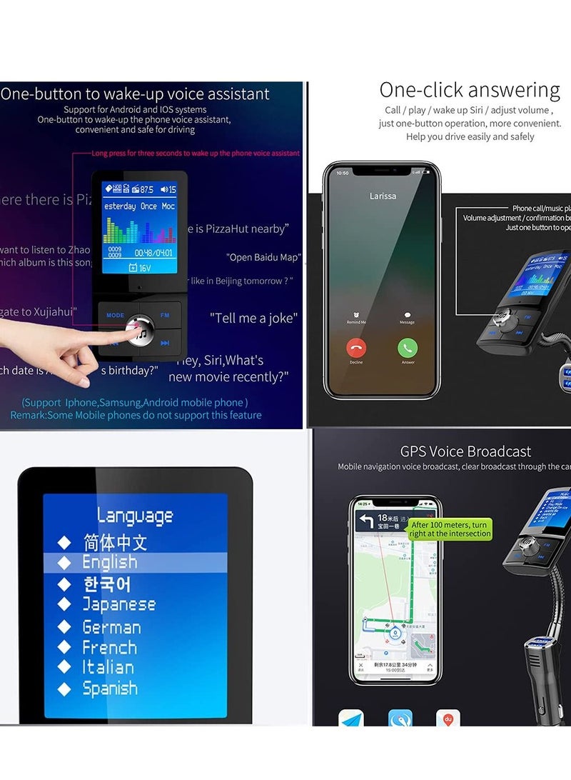 KASTWAVE Bluetooth FM Transmitter for Car 1.8" Color Screen Display Wireless Handsfree Radio Transmitter Car Charger Adapter Support TF Card USB Flash Drive Fast Charging - Image 4