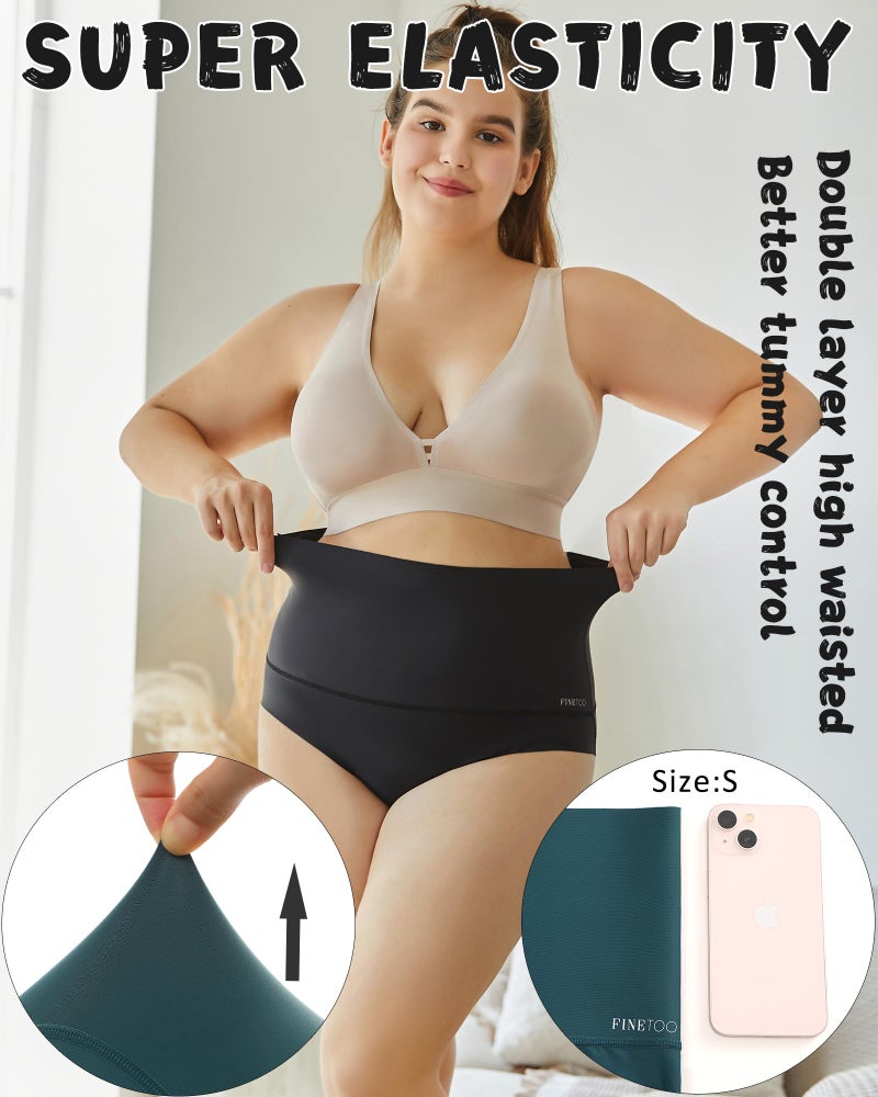 FINETOO Seamless Underwear for Women High Waisted Tummy Control Panties No Show Nylon Womens Briefs 4 Pack S-XXXL - Image 2