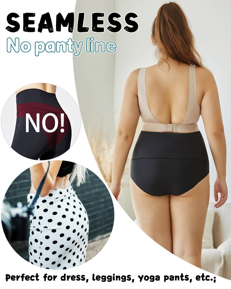 FINETOO Seamless Underwear for Women High Waisted Tummy Control Panties No Show Nylon Womens Briefs 4 Pack S-XXXL - Image 3