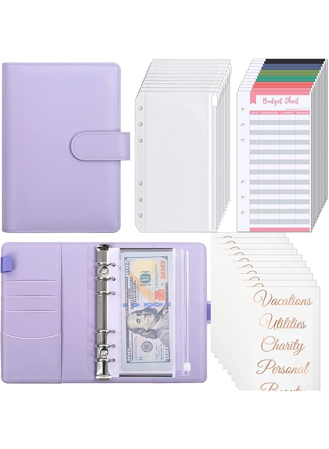 Bolivia's 12 Pcs Budget Binder With Zipper Cash Envelopes For Budgeting Cash Money Organizer With Label Stickers 6 Ring Money Saving Binder Money Envelopes For Cash Leather A6 Budget Binder  - Image 1