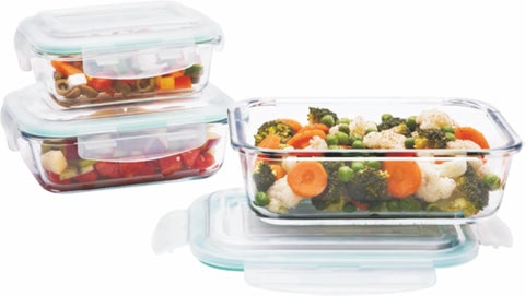 Lock 'N' Store High Borosilicate Bakeware Safe Glass Container Rectangular (370ml+640ml+1040ml), Set of 3, Transparent