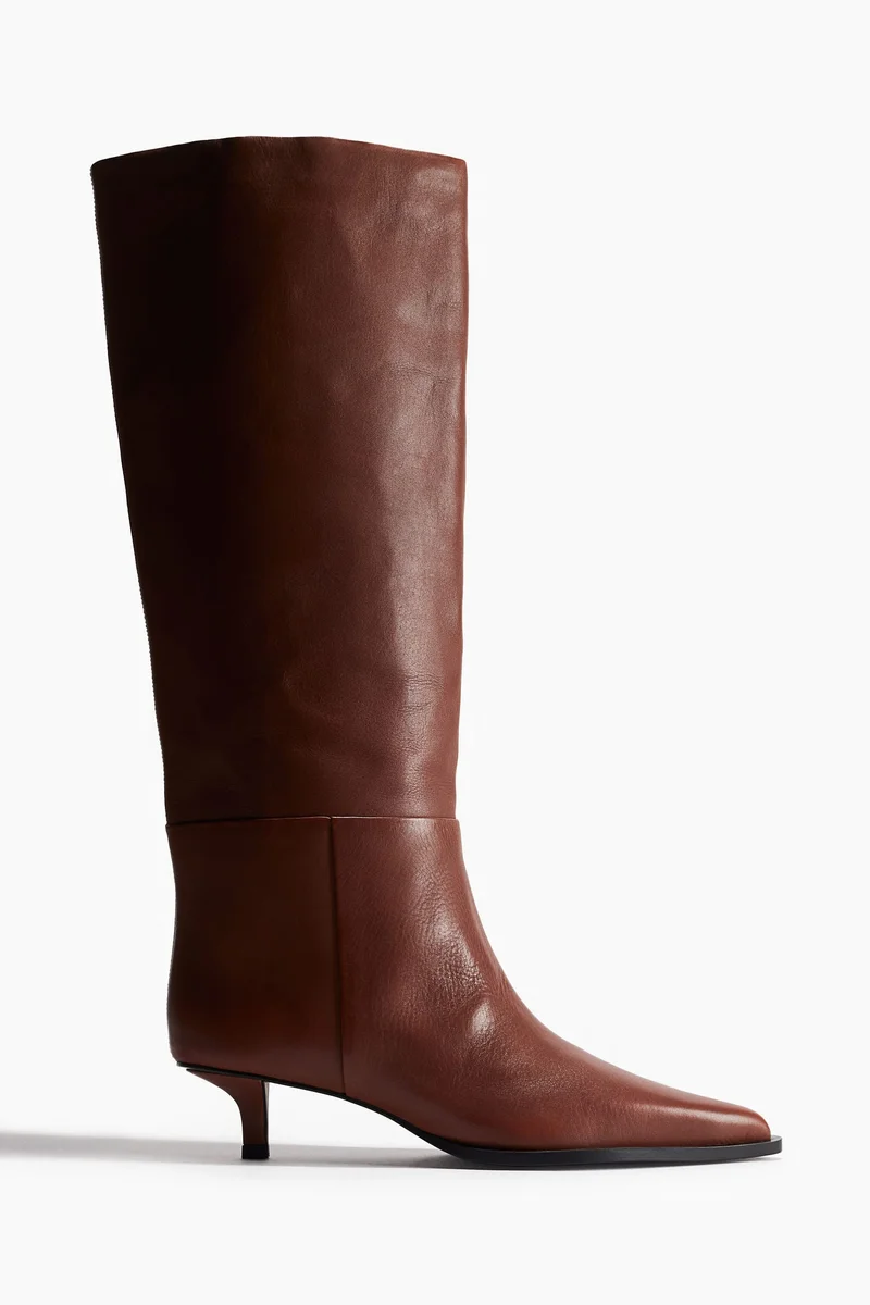اتش اند ام Pointed Knee-High Leather Boots