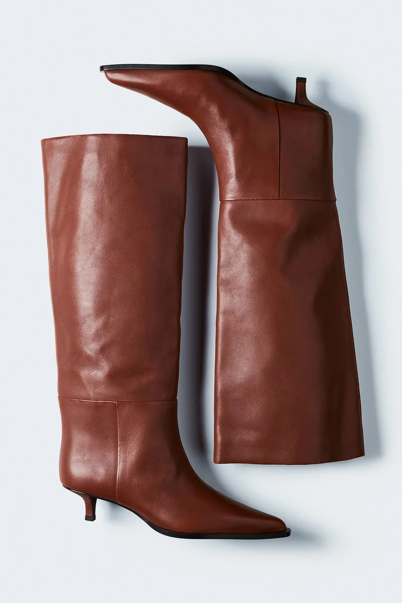 اتش اند ام Pointed Knee-High Leather Boots