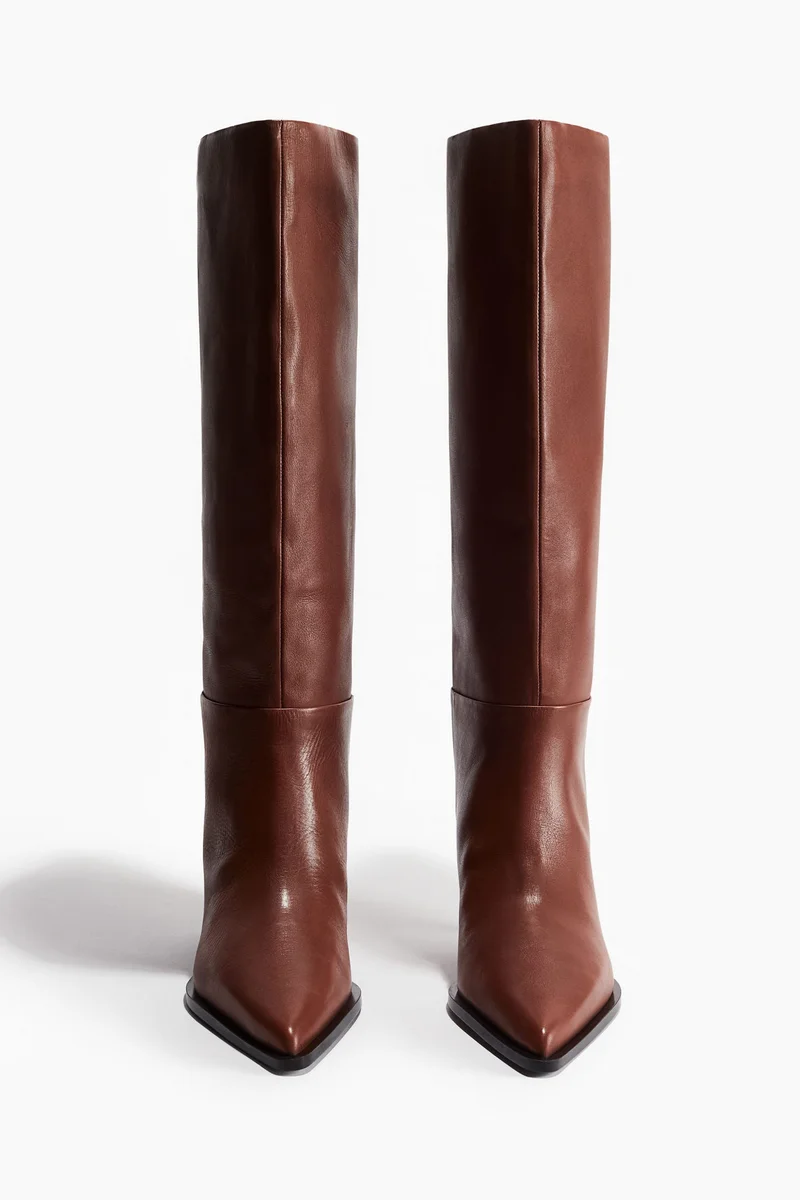 اتش اند ام Pointed Knee-High Leather Boots