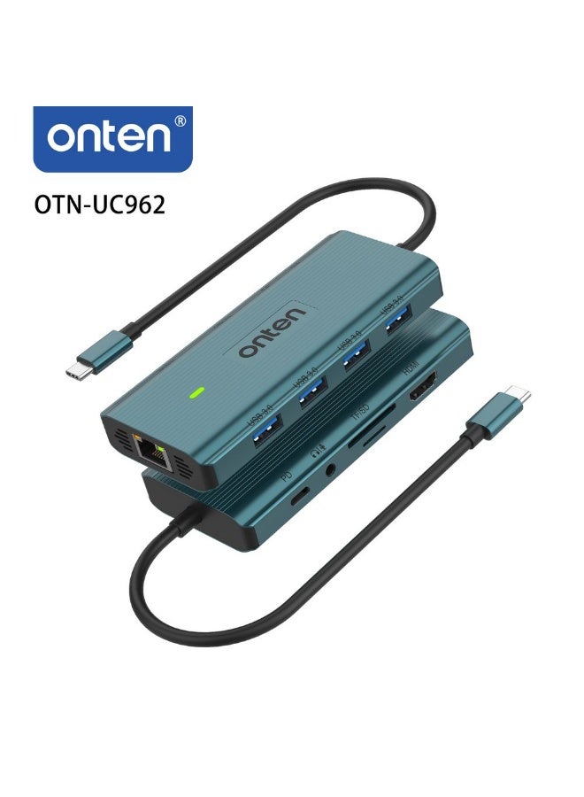 أونتن موزع ONTEN OTN-UC962 متعدد المنافذ (10 في 1) بتقنية USB-C؛ محطة إرساء شاملة تدعم دقة 4K HDMI، ومنفذ Gigabit Ethernet، ومنافذ USB 3.0، وقارئ بطاقات SD/TF، ​​ومنفذ صوت 3.5 مم، مع نقل بيانات فائق السرعة (5 جيجابت في الثانية) وشحن سريع بقوة 100 واط (PD 3.0). يتميز بتصميم من سبائك الألومنيوم، وهو مثالي للاستخدام مع أجهزة الكمبيوتر المحمولة والأجهزة اللوحية والهواتف الذكية، سواء في المكتب أو أثناء السفر أو للترفيه. - Image 4