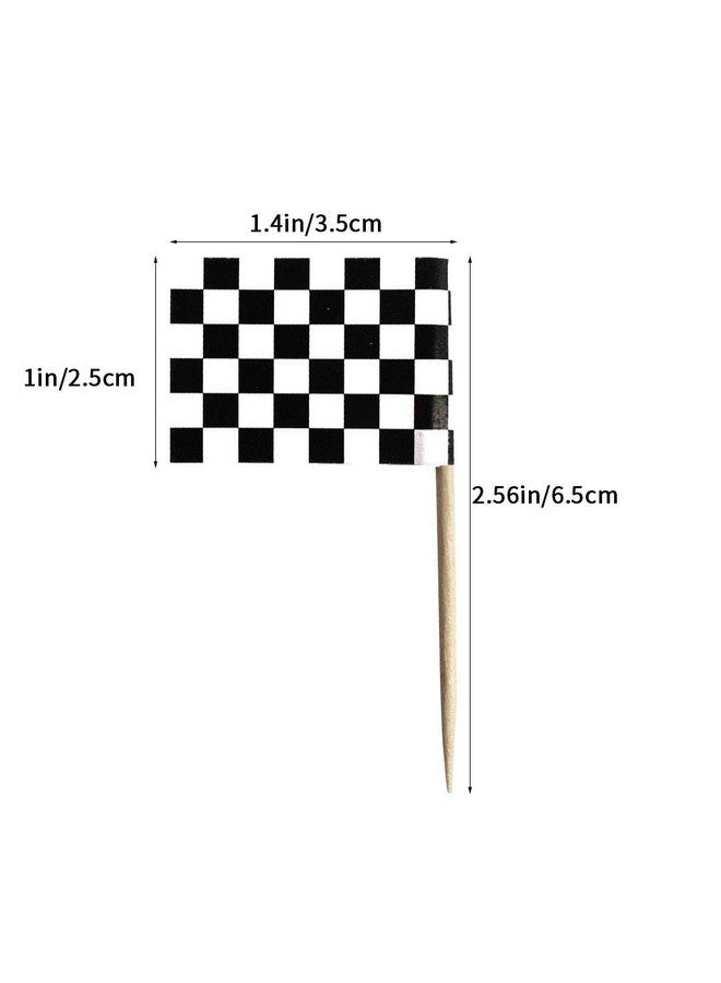 ووب عود أسنان من Wobe Flag - ١٠٠ قطعة لتزيين الكيك بطابع سباقات باللونين الأبيض والأسود لحفلات الكوكتيل - Image 2