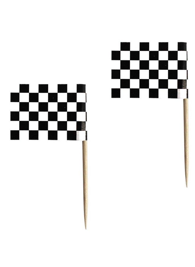 ووب عود أسنان من Wobe Flag - ١٠٠ قطعة لتزيين الكيك بطابع سباقات باللونين الأبيض والأسود لحفلات الكوكتيل - Image 5