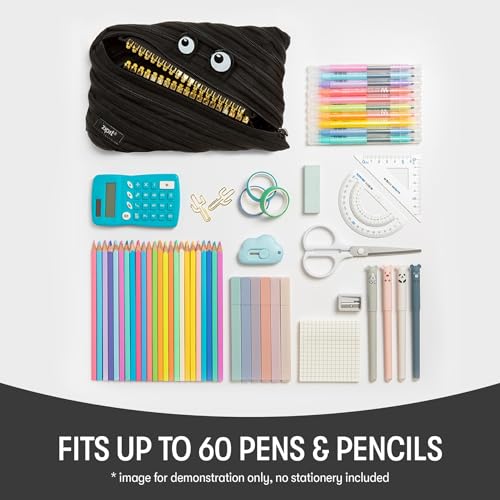 ZIPIT Grillz Large Pencil Case for Kids, Cute Zipper Pouch for Boys Girls and Teens, Stationery Bag for School ,Black - Image 4