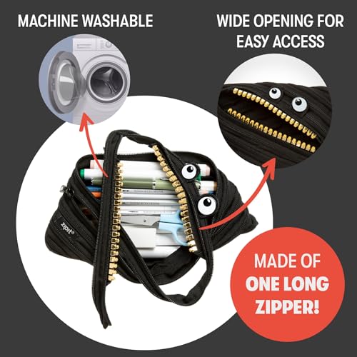 ZIPIT Grillz Large Pencil Case for Kids, Cute Zipper Pouch for Boys Girls and Teens, Stationery Bag for School ,Black - Image 3