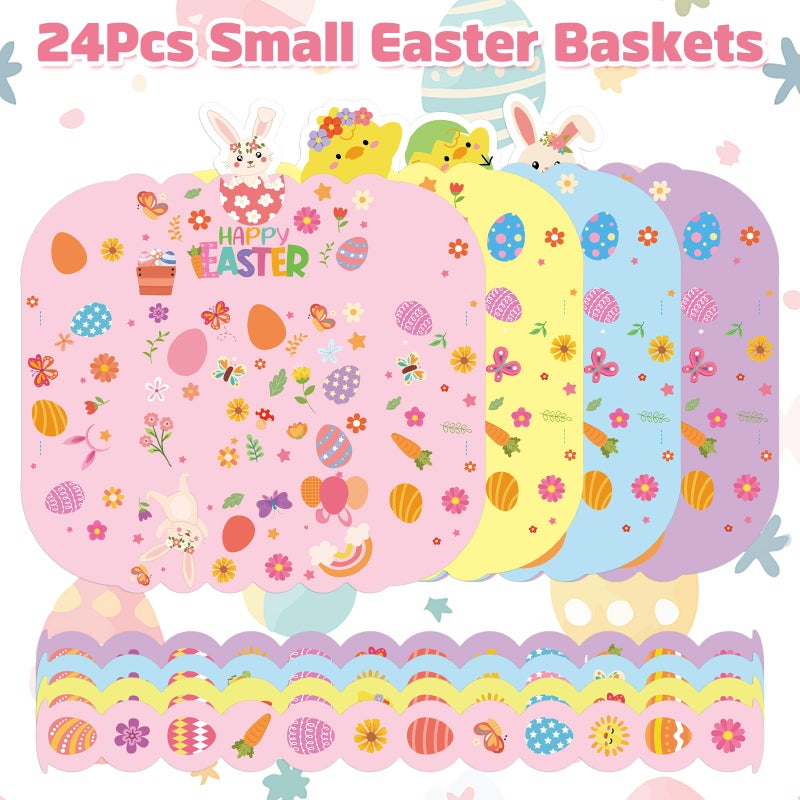Yewfold Easter Baskets Craft Set of 24, Small Paper Easter Basket Bulk, Bunny Chick Egg Mini Treat Boxes with Handle for Candy Cookies Egg Hunt Easter Party Supplies (Easter.24) - Image 3