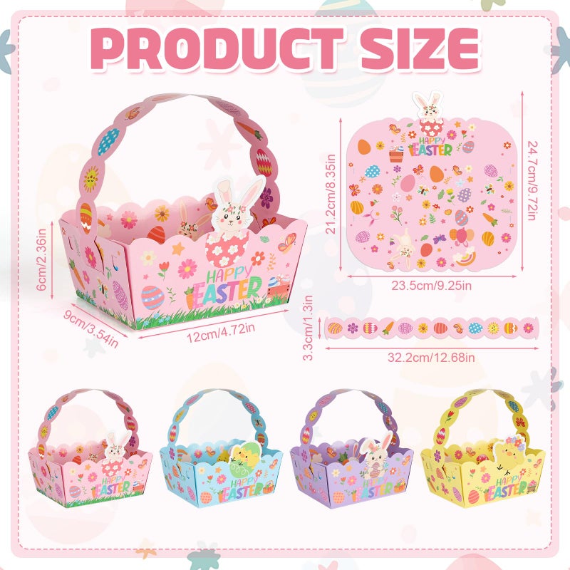 Yewfold Easter Baskets Craft Set of 24, Small Paper Easter Basket Bulk, Bunny Chick Egg Mini Treat Boxes with Handle for Candy Cookies Egg Hunt Easter Party Supplies (Easter.24) - Image 2