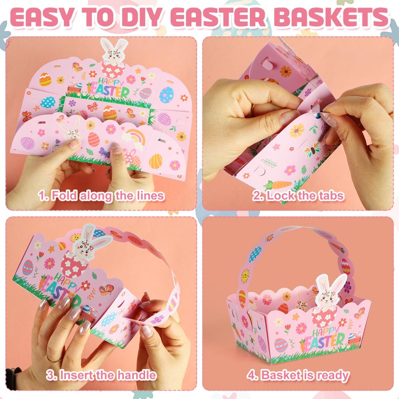 Yewfold Easter Baskets Craft Set of 24, Small Paper Easter Basket Bulk, Bunny Chick Egg Mini Treat Boxes with Handle for Candy Cookies Egg Hunt Easter Party Supplies (Easter.24) - Image 4
