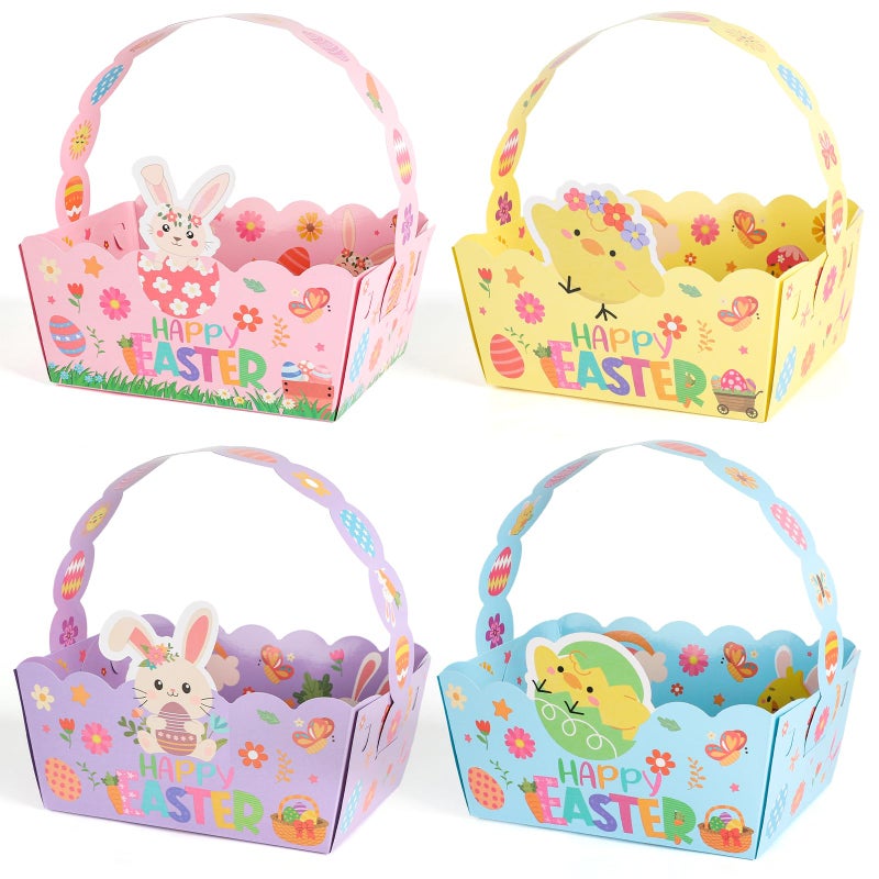 Yewfold Easter Baskets Craft Set of 24, Small Paper Easter Basket Bulk, Bunny Chick Egg Mini Treat Boxes with Handle for Candy Cookies Egg Hunt Easter Party Supplies (Easter.24) - Image 1