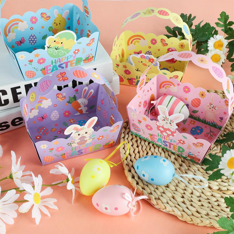 Yewfold Easter Baskets Craft Set of 24, Small Paper Easter Basket Bulk, Bunny Chick Egg Mini Treat Boxes with Handle for Candy Cookies Egg Hunt Easter Party Supplies (Easter.24) - Image 5