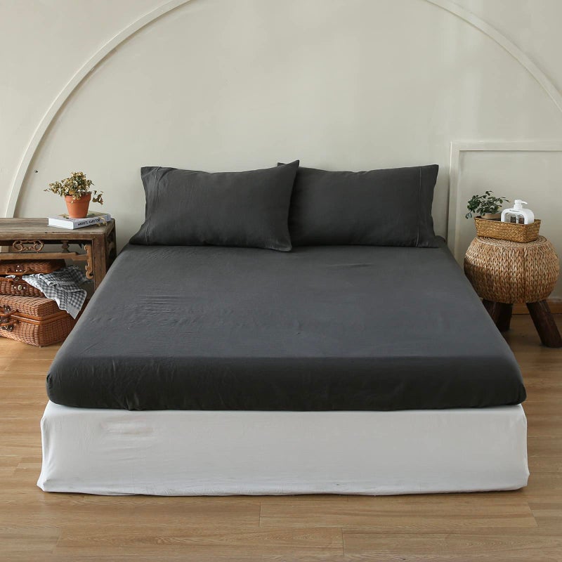 King Linens كينغ بياضات 100 ٪ من الكتان المجهز بالألواح الصلبة مغسولة - (قطعة واحدة) - Image 5