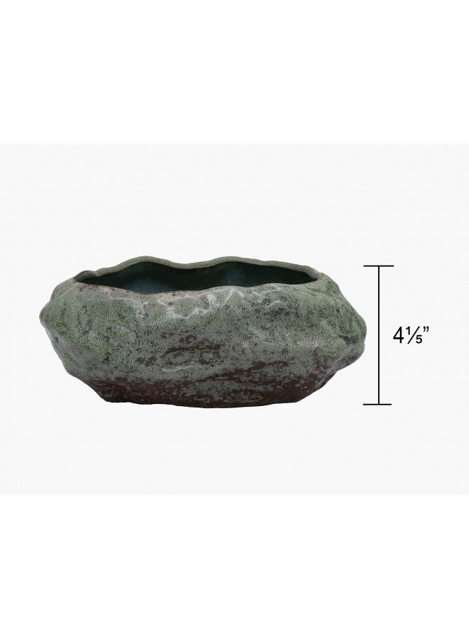 Cotta Planters وعاء لوتس بونساي، وعاء نباتات عصارية ضحل، وعاء سمكة ذهبية، سيراميك فاخر مع طلاء نحاسي مزخرف - Image 4