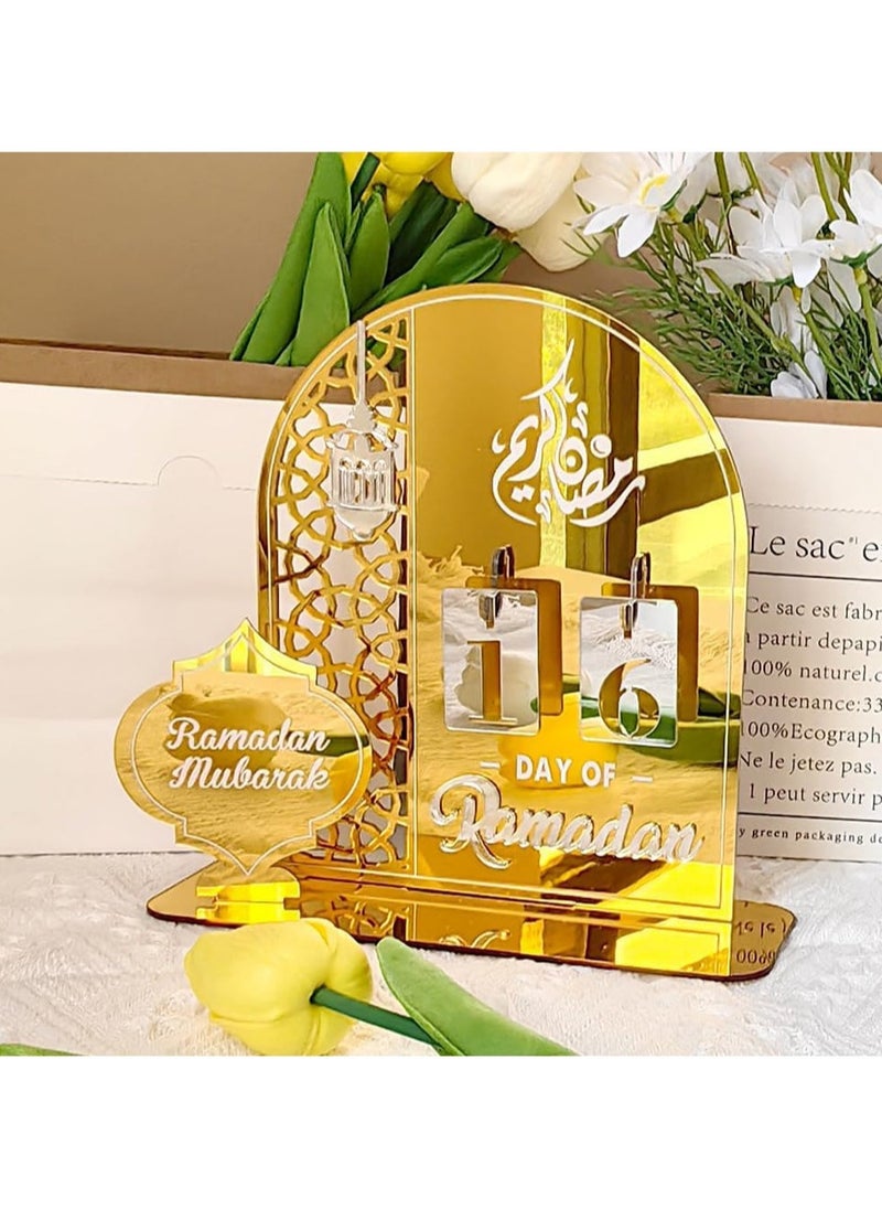 AUTOYSUR Ramadan Advent Calendar,Eid Mubarak Acrylic Desktop Countdown Ornaments,30 Days Eid Al-fitr,Ramadan DIY Palace Countdown Acrylic Craft Decoration Home Party Ornament Ramadan Gift for Kids-Gold  - Image 1