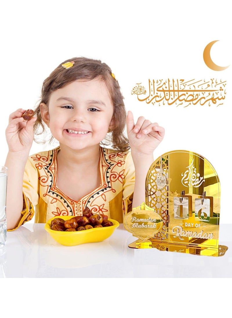AUTOYSUR Ramadan Advent Calendar,Eid Mubarak Acrylic Desktop Countdown Ornaments,30 Days Eid Al-fitr,Ramadan DIY Palace Countdown Acrylic Craft Decoration Home Party Ornament Ramadan Gift for Kids-Gold  - Image 3