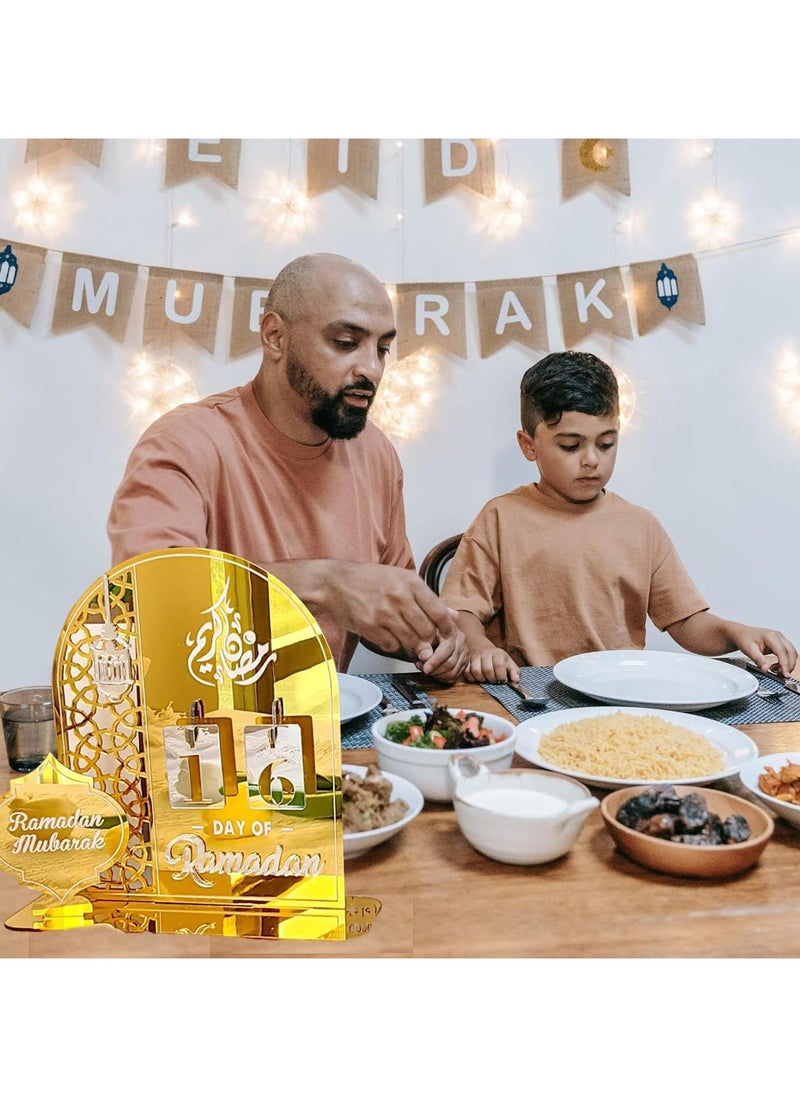 AUTOYSUR Ramadan Advent Calendar,Eid Mubarak Acrylic Desktop Countdown Ornaments,30 Days Eid Al-fitr,Ramadan DIY Palace Countdown Acrylic Craft Decoration Home Party Ornament Ramadan Gift for Kids-Gold  - Image 2