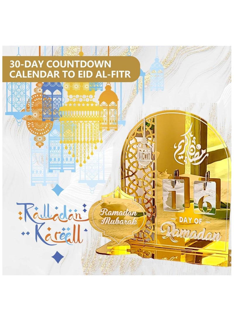 AUTOYSUR Ramadan Advent Calendar,Eid Mubarak Acrylic Desktop Countdown Ornaments,30 Days Eid Al-fitr,Ramadan DIY Palace Countdown Acrylic Craft Decoration Home Party Ornament Ramadan Gift for Kids-Gold  - Image 5
