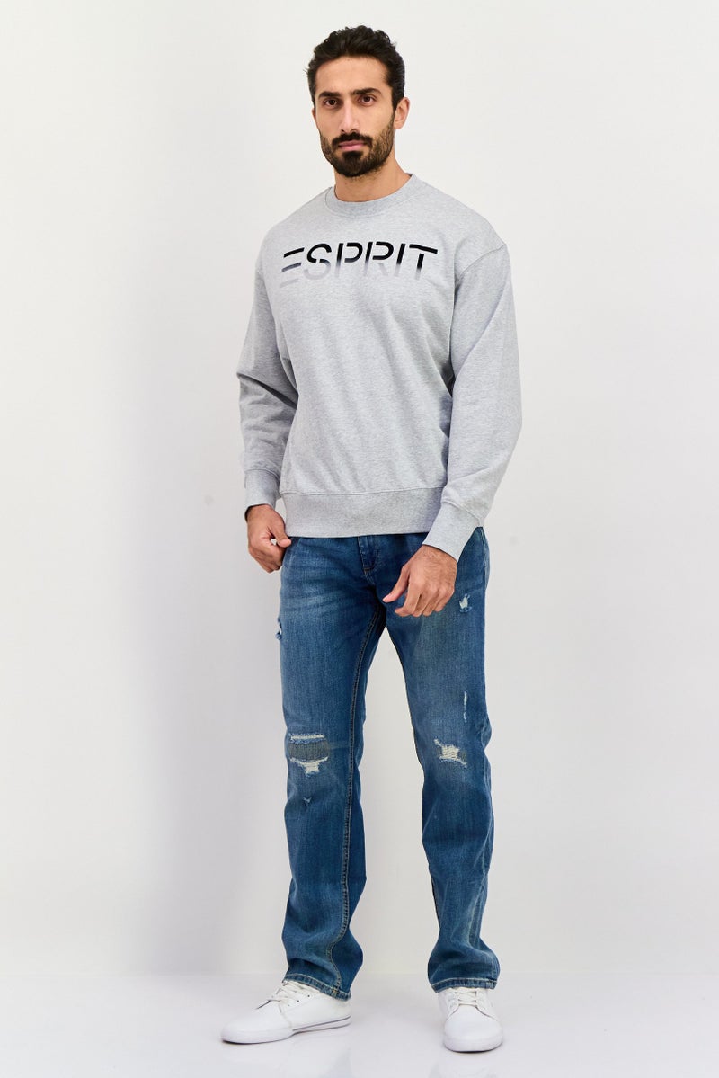 ESPRIT Men Crew Neck Brand Logo Long Sleeve Sweatshirt, Grey - Image 3