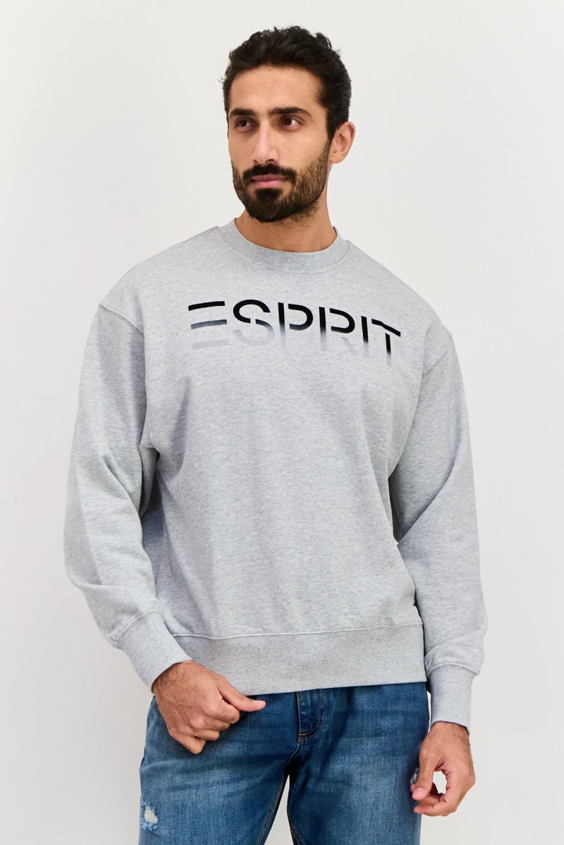 ESPRIT Men Crew Neck Brand Logo Long Sleeve Sweatshirt, Grey - Image 1