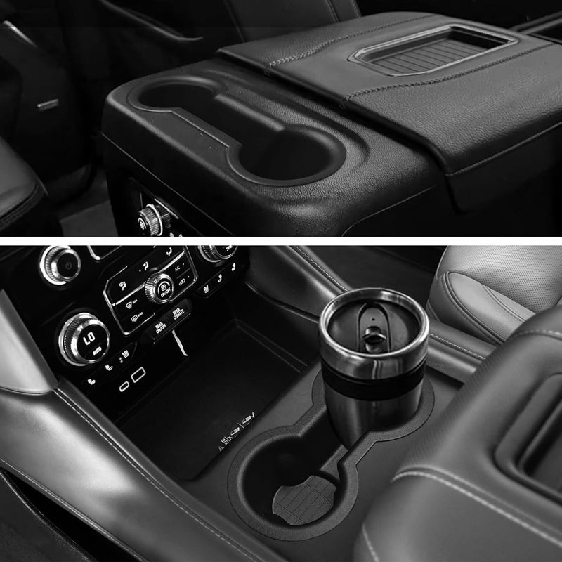 Muslogy صندوق تخزين وحامل أكواب من ، متوافق مع سيارات GMC Yukon وChevy Tahoe Suburban من طراز 2021-2024، يشمل حاملين للمشروبات في المقدمة والخلف، بالإضافة إلى منظم لوحة القيادة الأمامية، متوفر بكمية 2 قطعة. - Image 5
