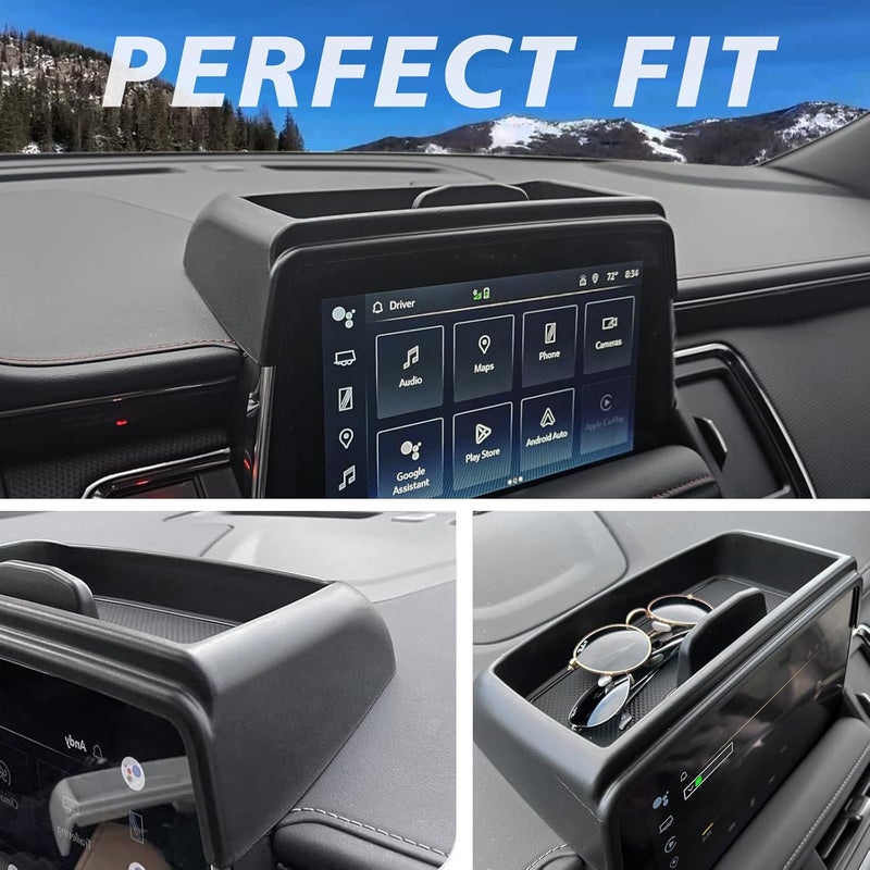 Muslogy صندوق تخزين وحامل أكواب من ، متوافق مع سيارات GMC Yukon وChevy Tahoe Suburban من طراز 2021-2024، يشمل حاملين للمشروبات في المقدمة والخلف، بالإضافة إلى منظم لوحة القيادة الأمامية، متوفر بكمية 2 قطعة. - Image 2