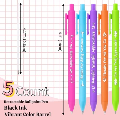 Jxueych 5pcs Vibrant Pen Set with Inspirational Messages - Perfect Employee Appreciation & Thank You Gifts for Women - Stylish & Heartfelt - Image 2