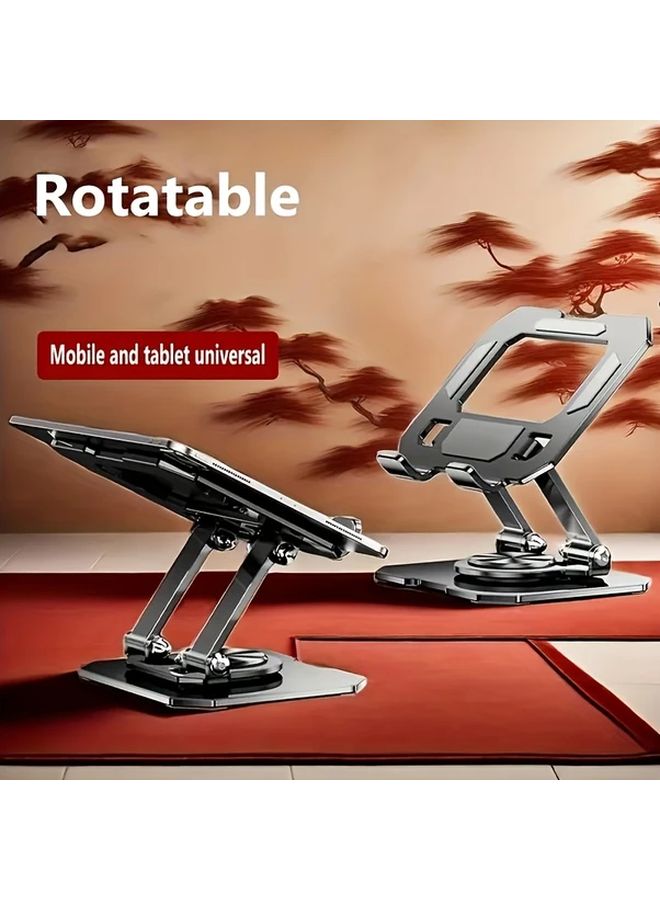 Silvery 360 Rotating Metal Desktop Stand For Tablets And Phones Adjustable Foldable Ergonomic Viewing Angle Sturdy Construction Space Saving Design For Home Office Desk - Image 3